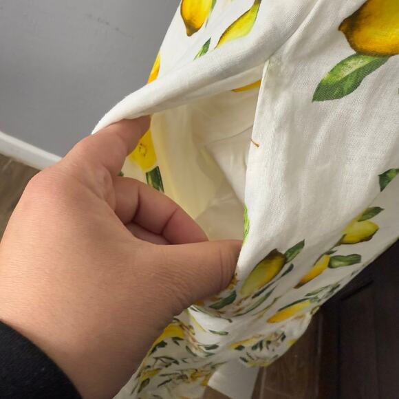 Cynthia Rowley Linen-Blend Lemon Print Dress, White/Yellow, 6 - Picture 7 of 8